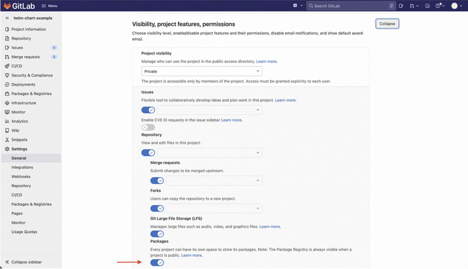 Настройки проекта GitLab
